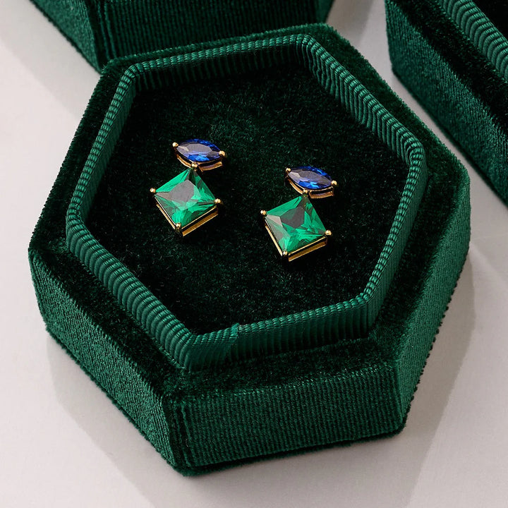 Amelia Scott Esme Gold Stud Earrings in Emerald and Sapphire Blue