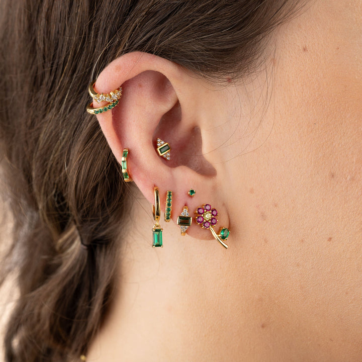 Niche Jewellery Scream Pretty Huggie Earrings with Green Stones - Gold detail