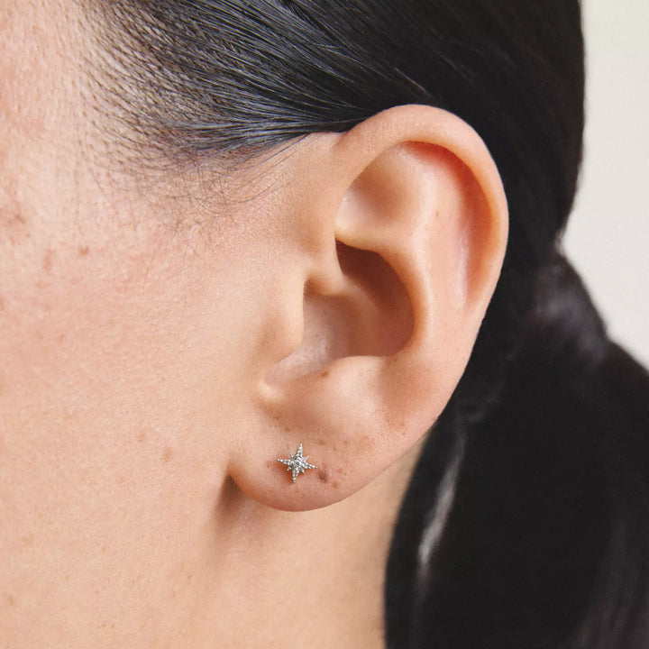 Niche Jewellery Thomas Sabo Mini Star Stud Earrings Silver with White Zirconia worn on model