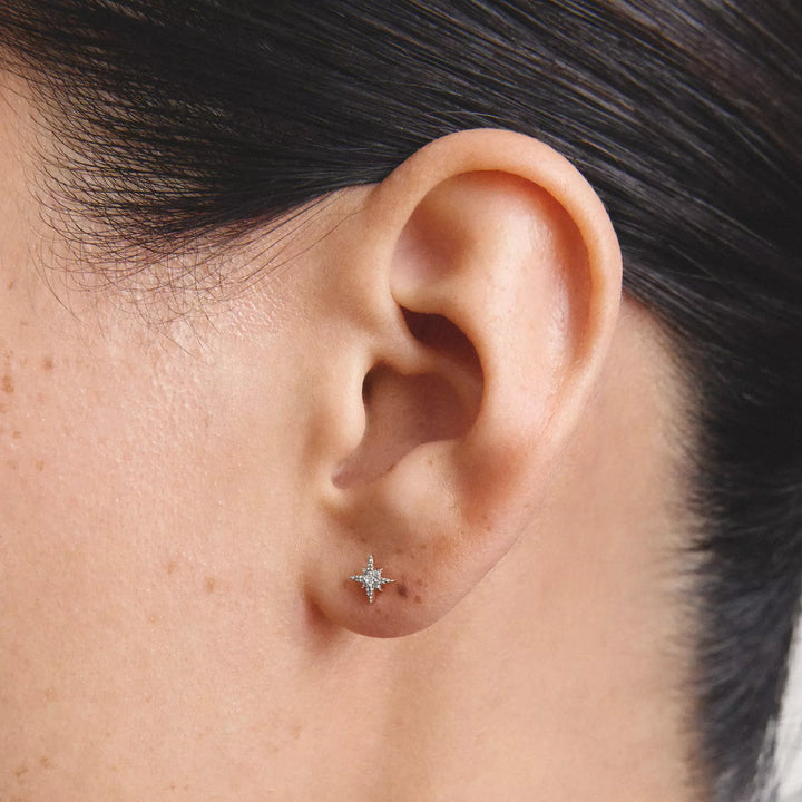 Niche Jewellery Thomas Sabo Mini Star Stud Earrings Silver with White Zirconia worn on model