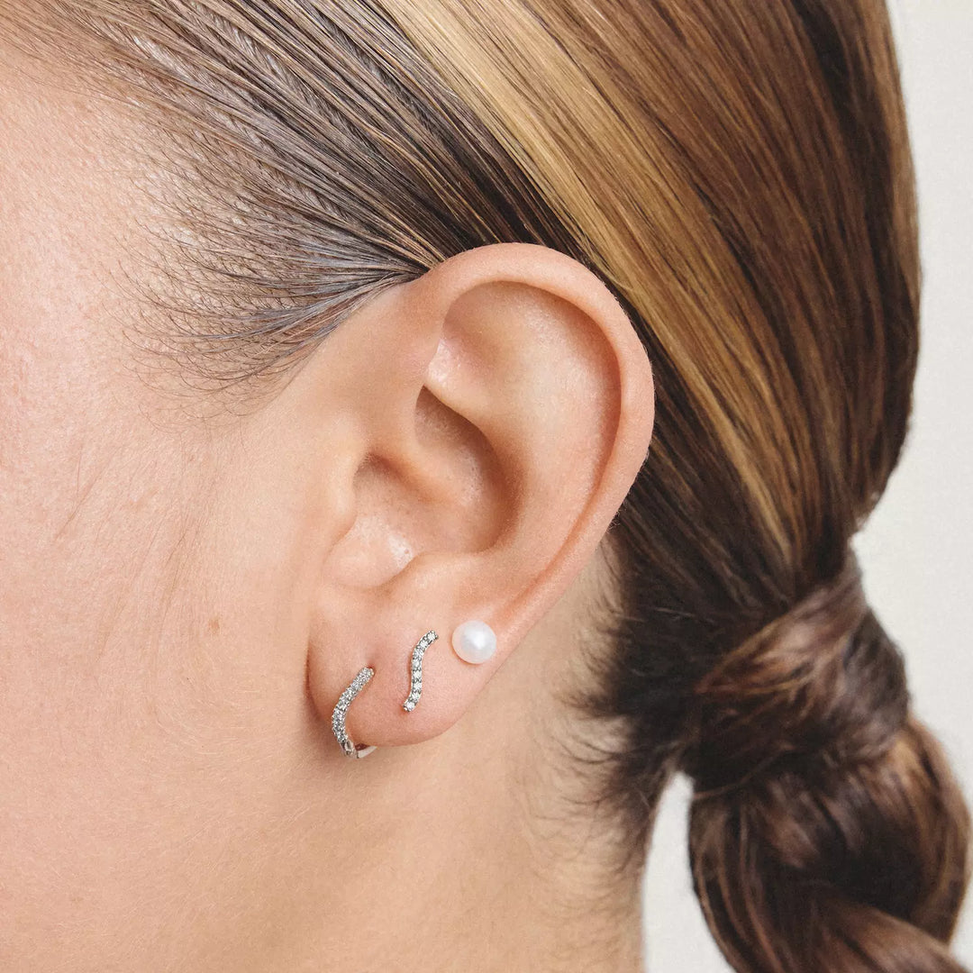 Niche Jewellery Thomas Sabo Pearl Stud Earrings Silver worn on model