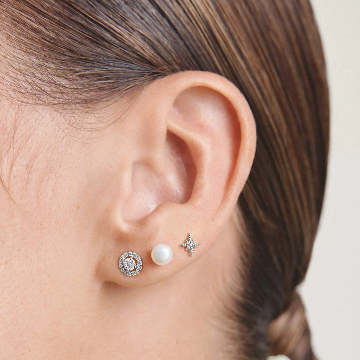 Niche Jewellery Thomas Sabo Pearl Stud Earrings Silver worn on model