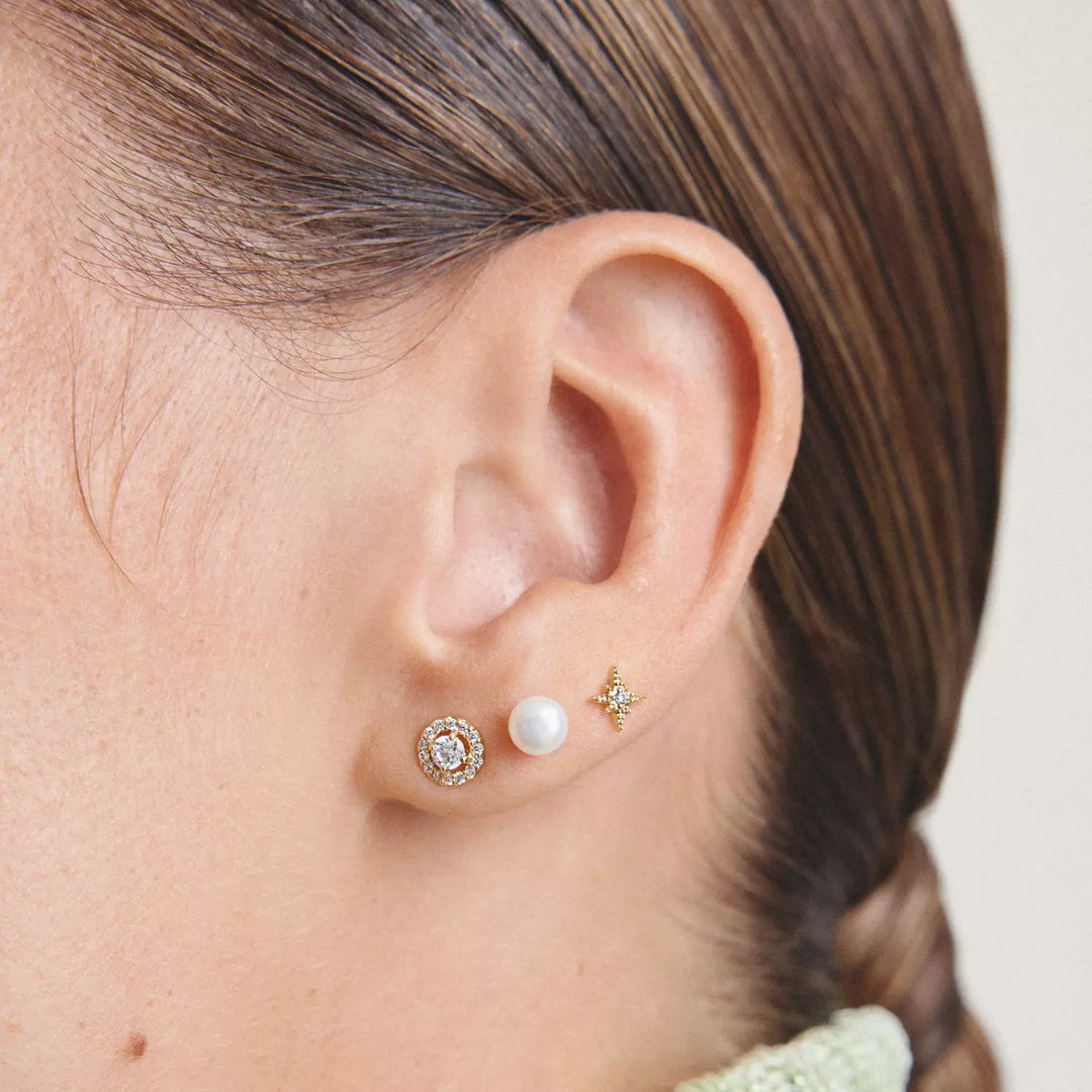 Niche Jewellery Thomas Sabo Pearl Stud Earrings Gold worn on model