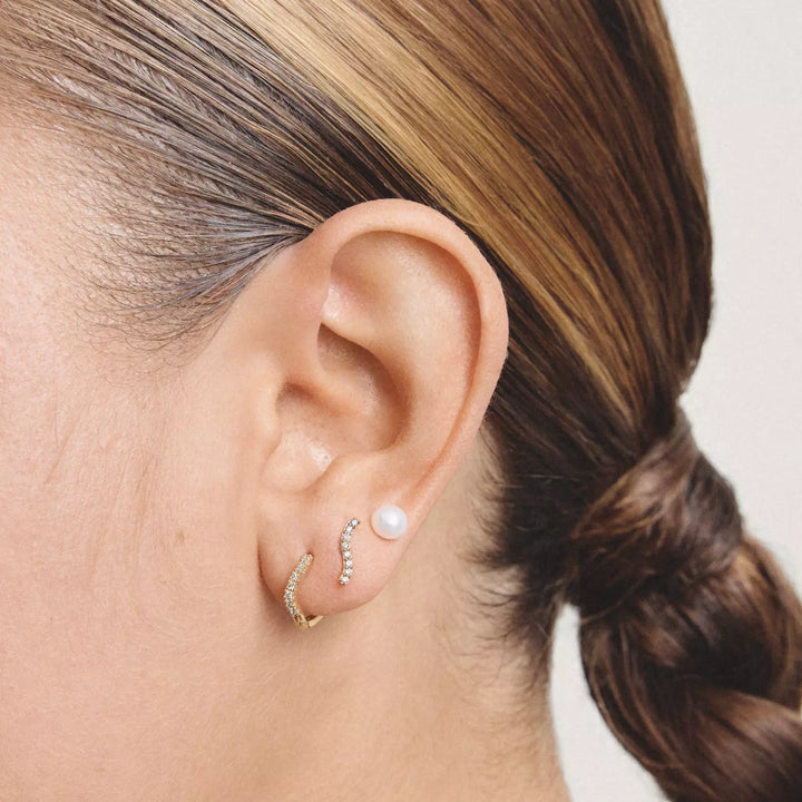 Niche Jewellery Thomas Sabo Pearl Stud Earrings Gold worn on model