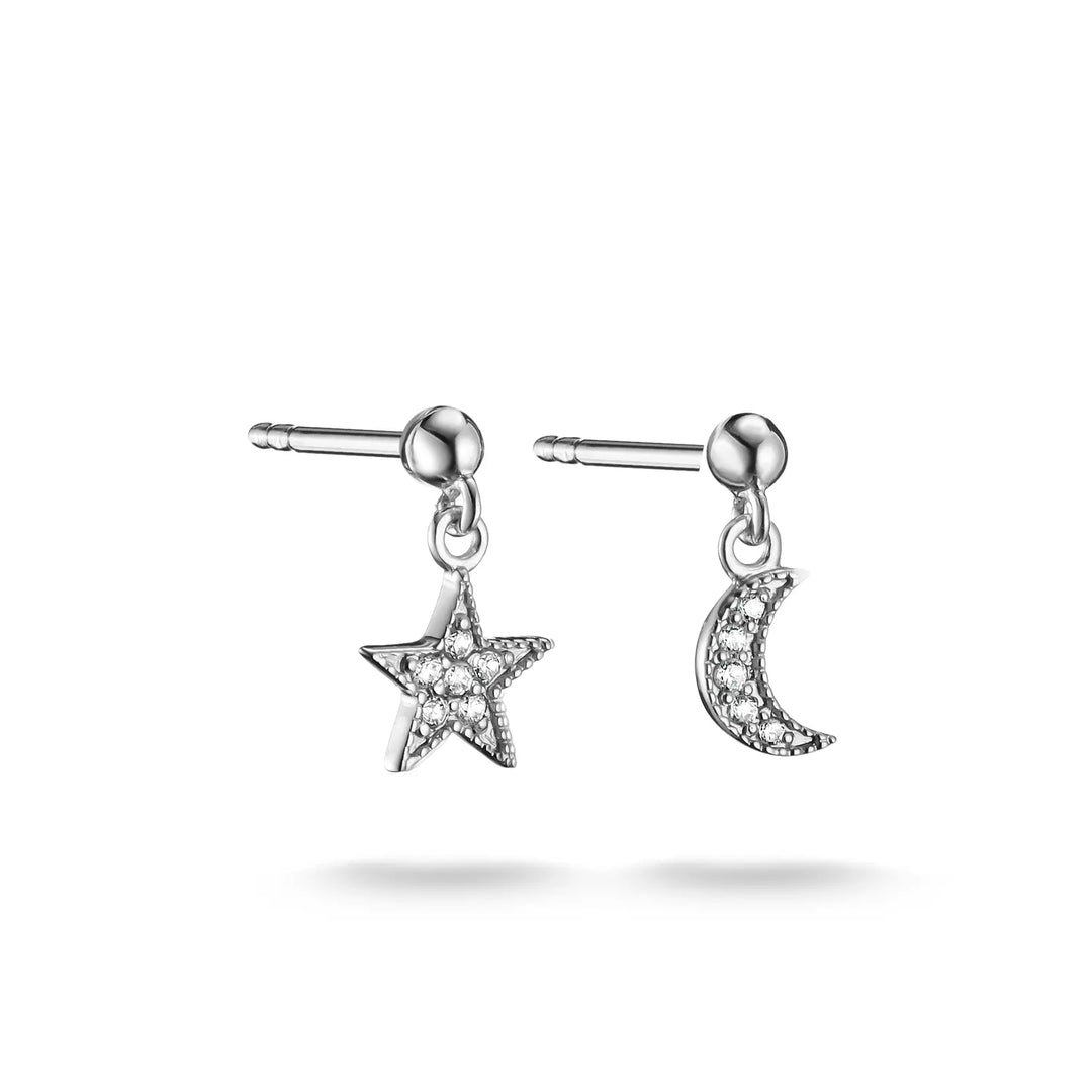 Niche Jewellery Thomas Sabo Moon and Star Stud Earrings Silver with White Zirconia