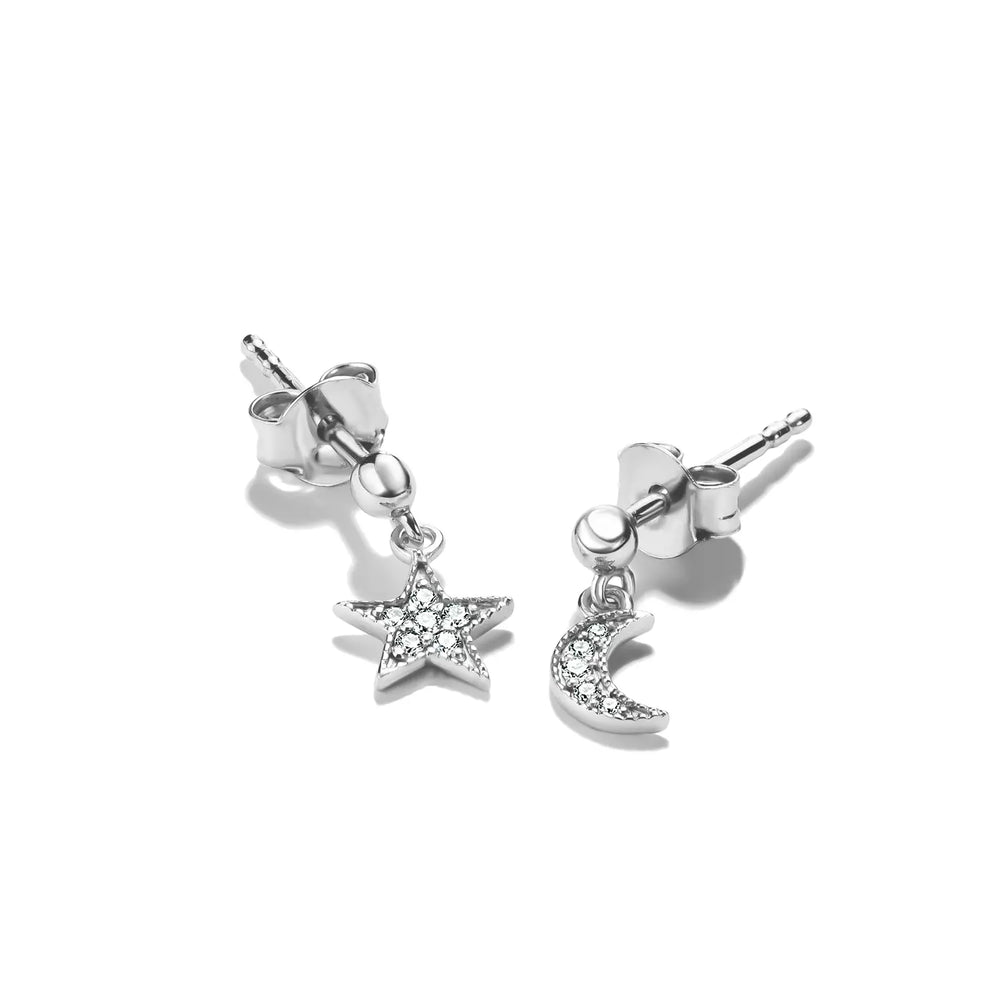 Niche Jewellery Thomas Sabo Moon and Star Stud Earrings Silver with White Zirconia detail