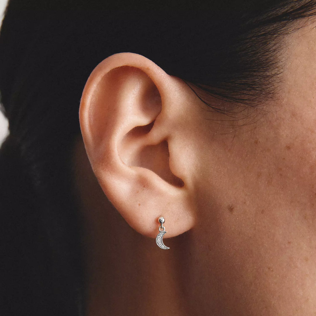 Niche Jewellery Thomas Sabo Moon and Star Stud Earrings Silver with White Zirconia worn on model