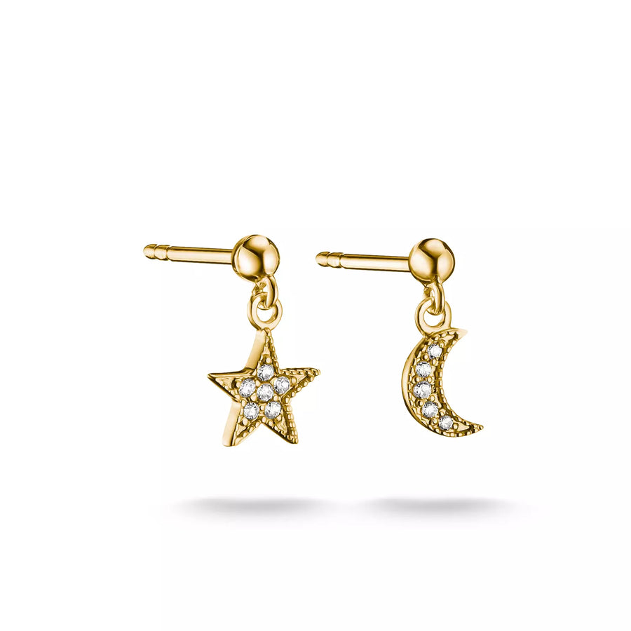 Niche Jewellery Thomas Sabo Moon and Star Stud Earrings Gold with White Zirconia