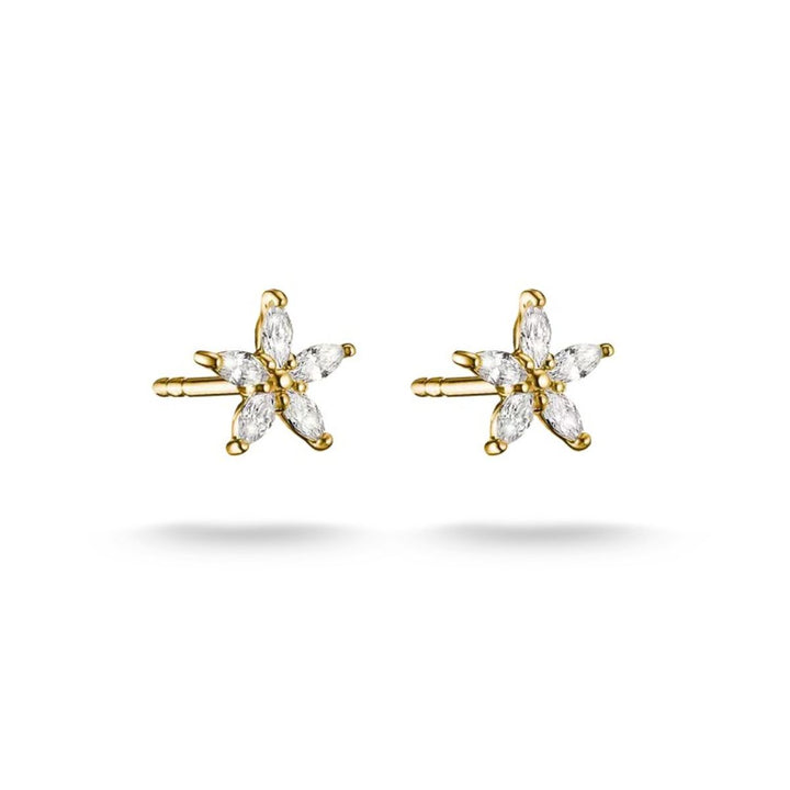 Thomas Sabo Gold Flower Stud Earrings with White Zirconia
