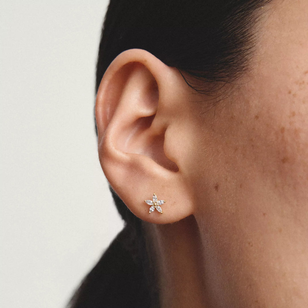 Niche Jewellery Thomas Sabo Flower Stud Earrings Gold with White Zirconia detail