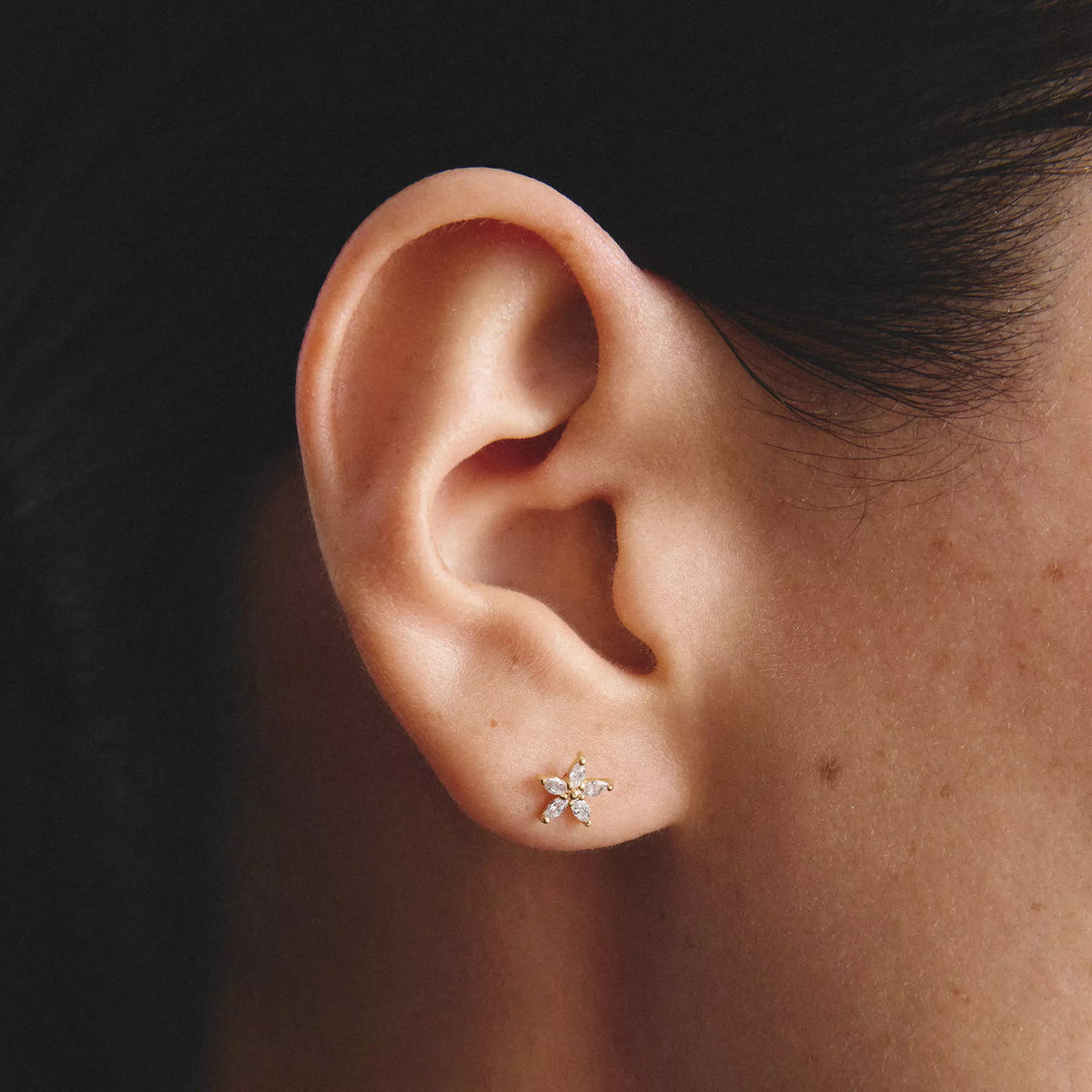 Niche Jewellery Thomas Sabo Flower Stud Earrings Gold with White Zirconia detail