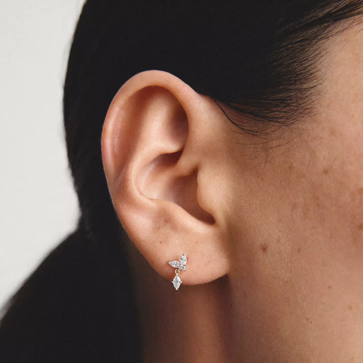 Niche Jewellery Thomas Sabo Stud Drop Earrings Silver with White Zirconia worn on model