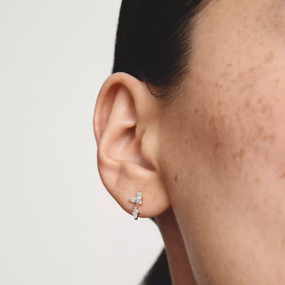 Niche Jewellery Thomas Sabo Stud Drop Earrings Silver with White Zirconia worn on model