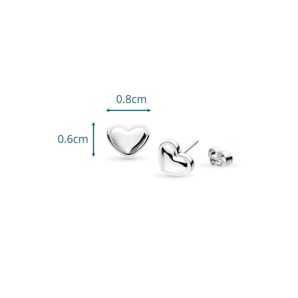 Kit Heath Love Silver Heart Stud Earrings - Sterling silver, polished finish, heart shape, stud backing. Simple and refined.
