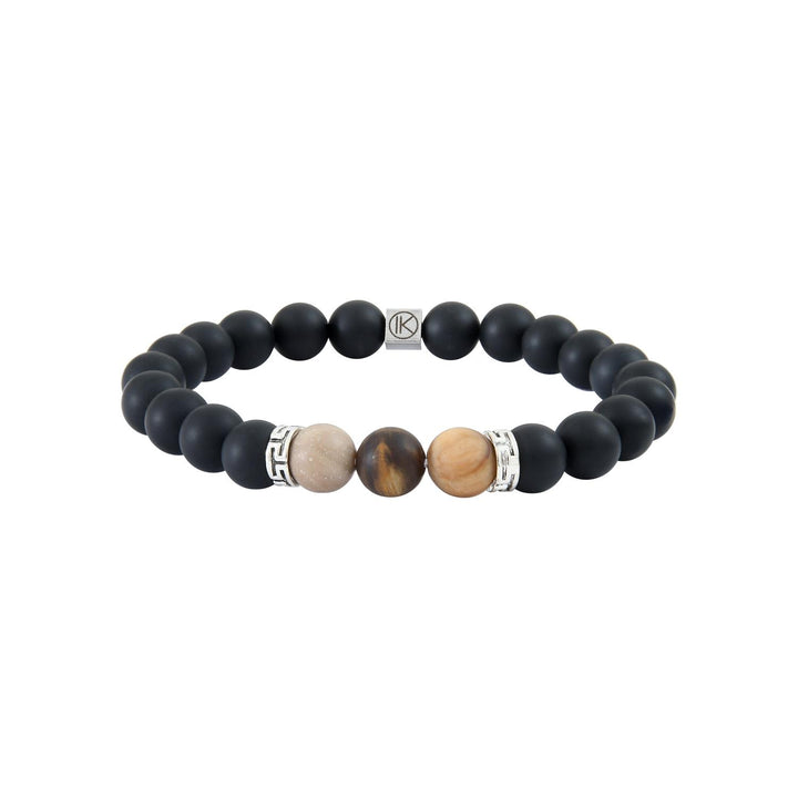 Niche Jewellery Ikoba Fossilised Wood and Matte Black Agate 8mm Bracelet