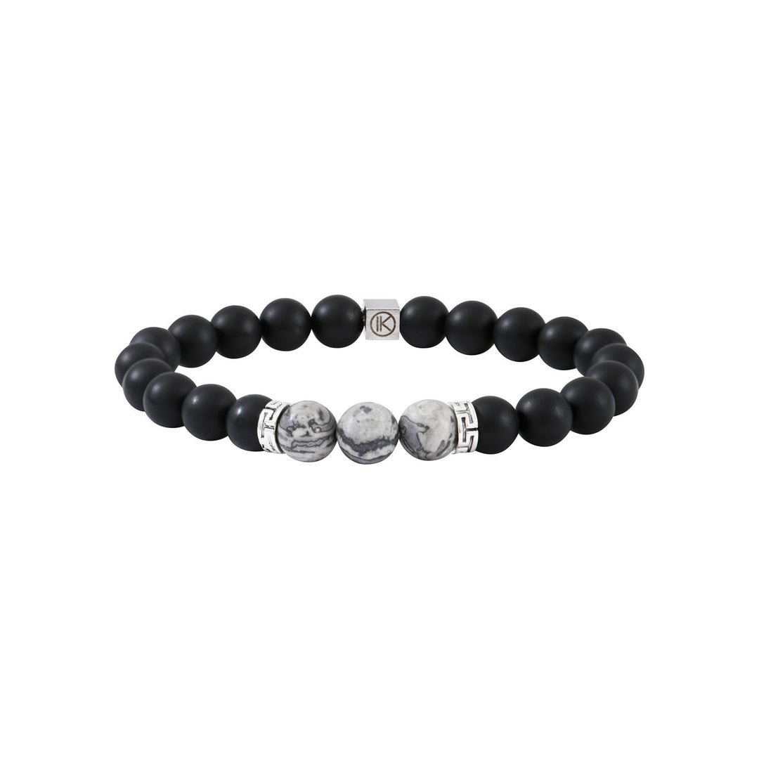 Niche Jewellery Ikoba Grey Landscape Jasper and Matte Black Agate 8mm Bracelet