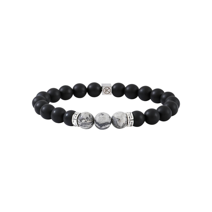 Niche Jewellery Ikoba Grey Landscape Jasper and Matte Black Agate 8mm Bracelet