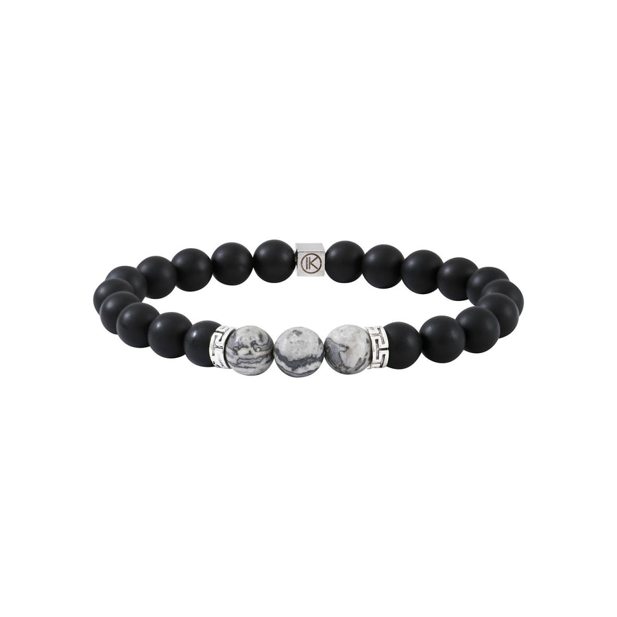Niche Jewellery Ikoba Grey Landscape Jasper and Matte Black Agate 8mm Bracelet