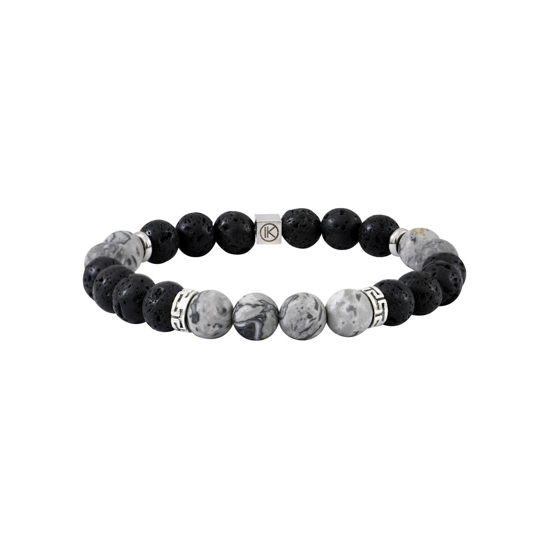 Niche Jewellery Ikoba Grey Landscape Jasper and Lava Stone 8mm Bracelet