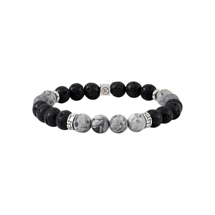Niche Jewellery Ikoba Grey Landscape Jasper and Lava Stone 8mm Bracelet
