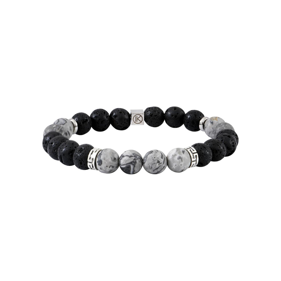 Niche Jewellery Ikoba Grey Landscape Jasper and Lava Stone 8mm Bracelet
