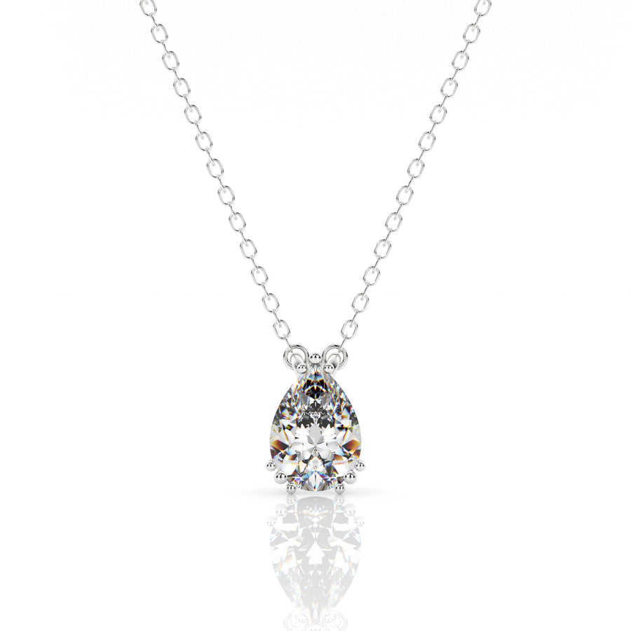 Niche Jewellery Georgini Elegant Essentials 7mm Pear Cut Hidden Halo Silver Pendant Necklace detail