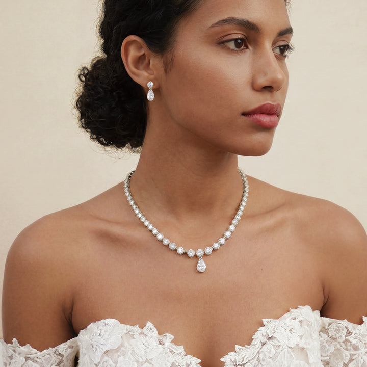 Niche Jewellery Ivory & Co Imperial Rhodium Crystal Teardrop Necklace detail