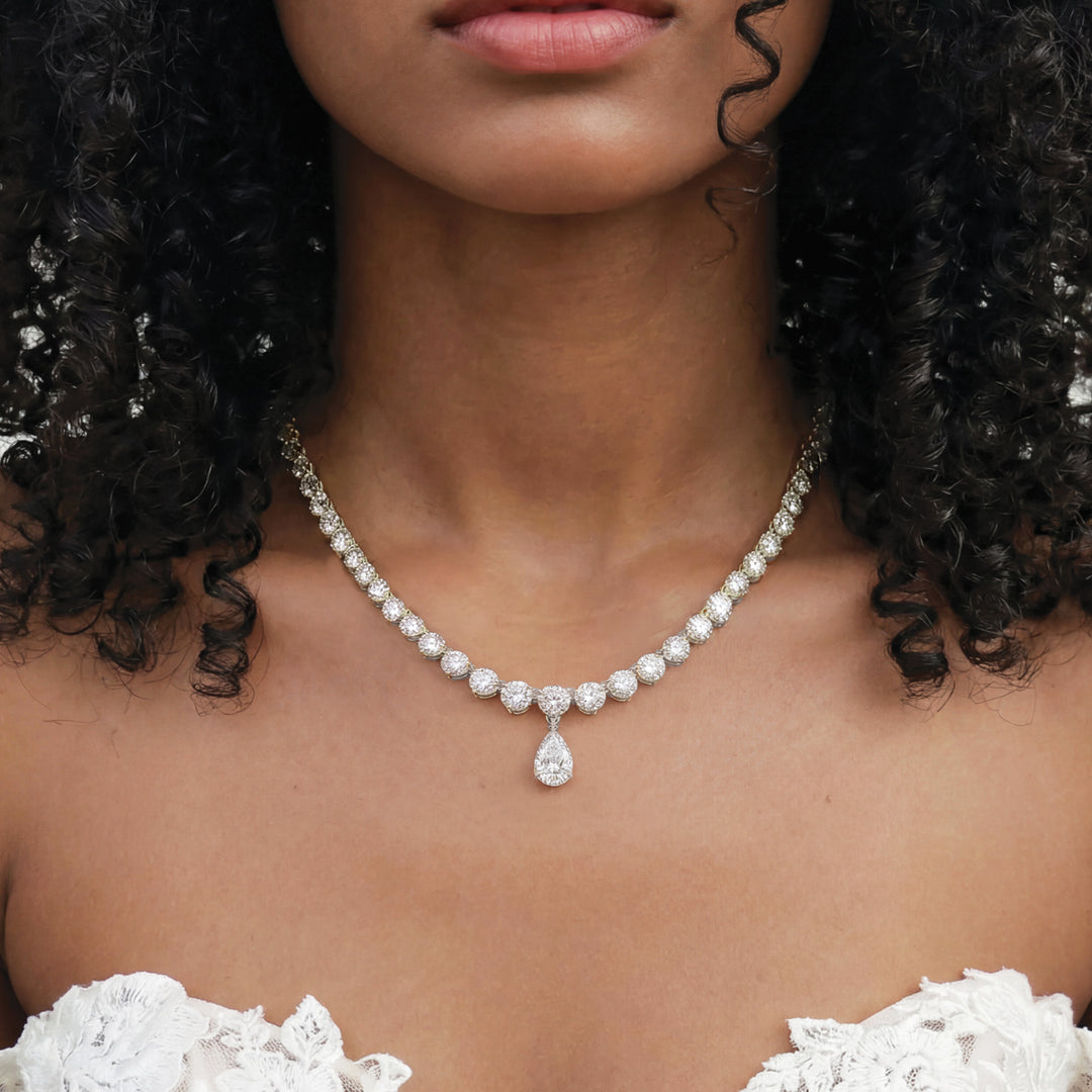 Niche Jewellery Ivory & Co Imperial Rhodium Crystal Teardrop Necklace detail