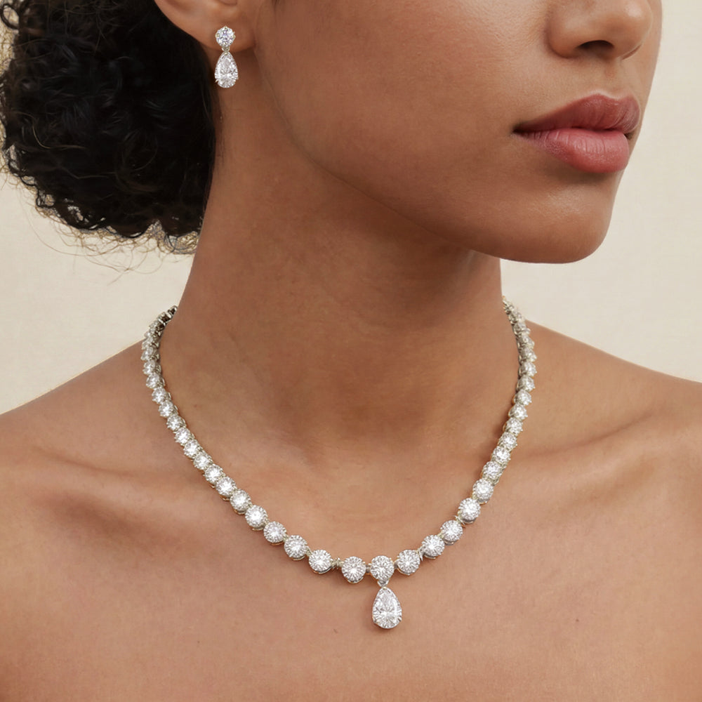 Niche Jewellery Ivory & Co Imperial Rhodium Crystal Teardrop Necklace