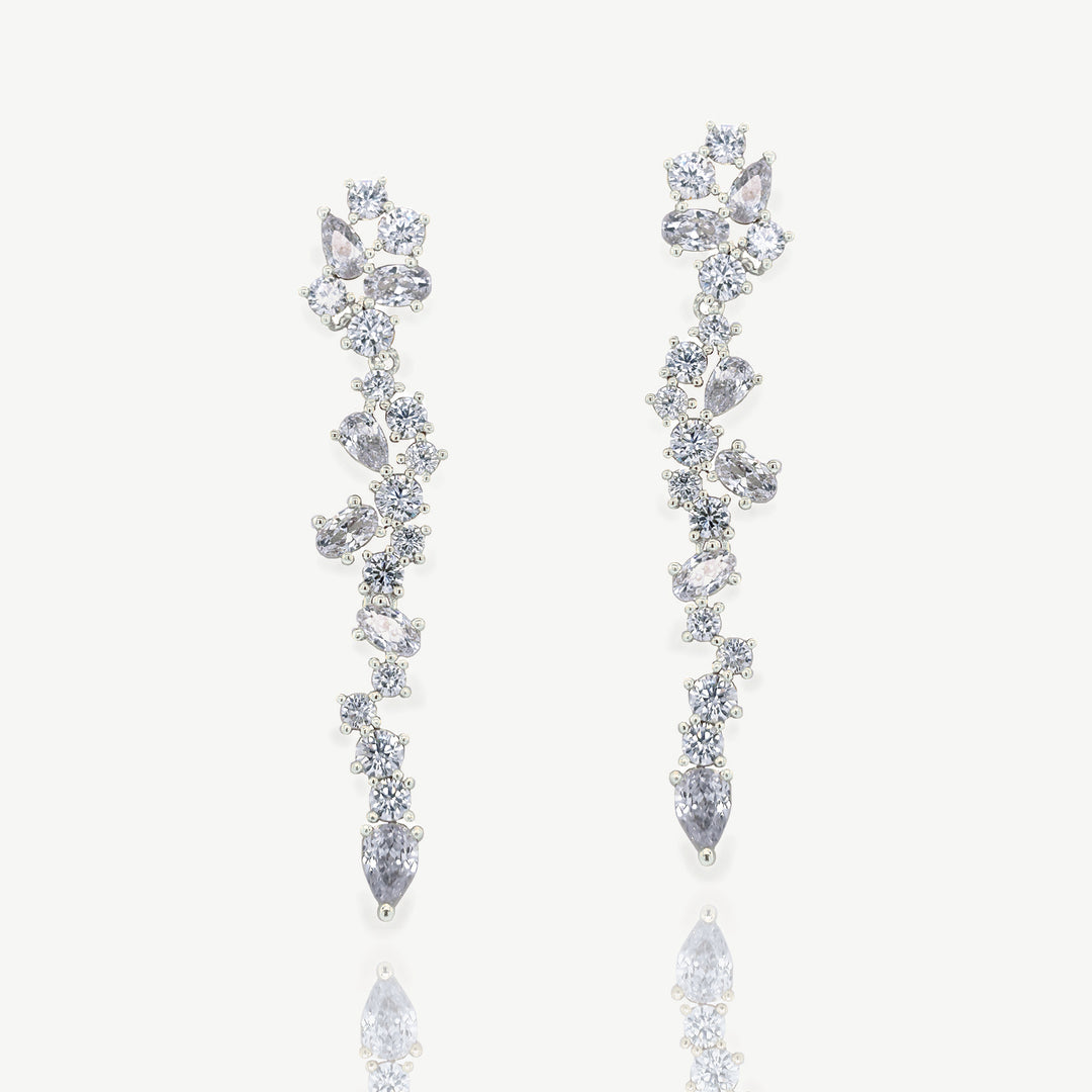 Niche Jewellery Ivory & Co Islington Rhodium Crystal Cluster Earrings detail