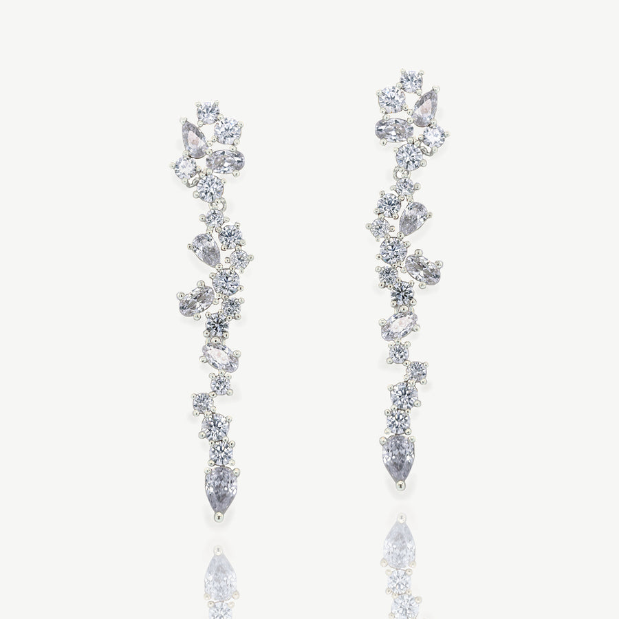Niche Jewellery Ivory & Co Islington Rhodium Crystal Cluster Earrings detail