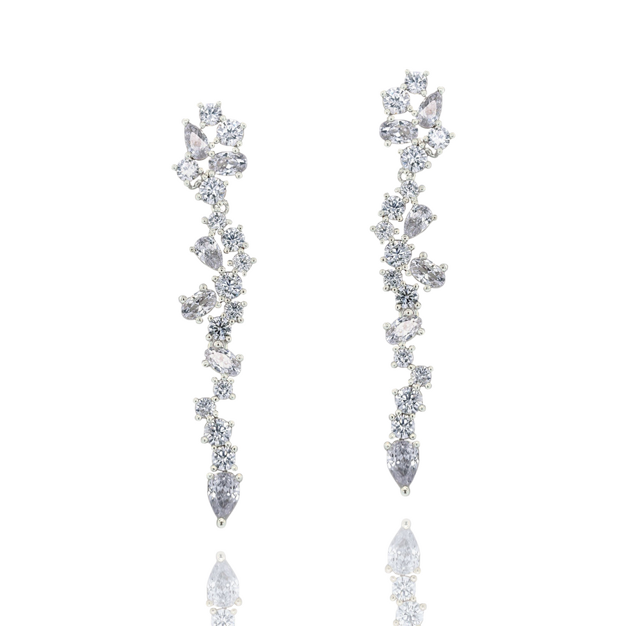 Niche Jewellery Ivory & Co Islington Rhodium Crystal Cluster Earrings detail