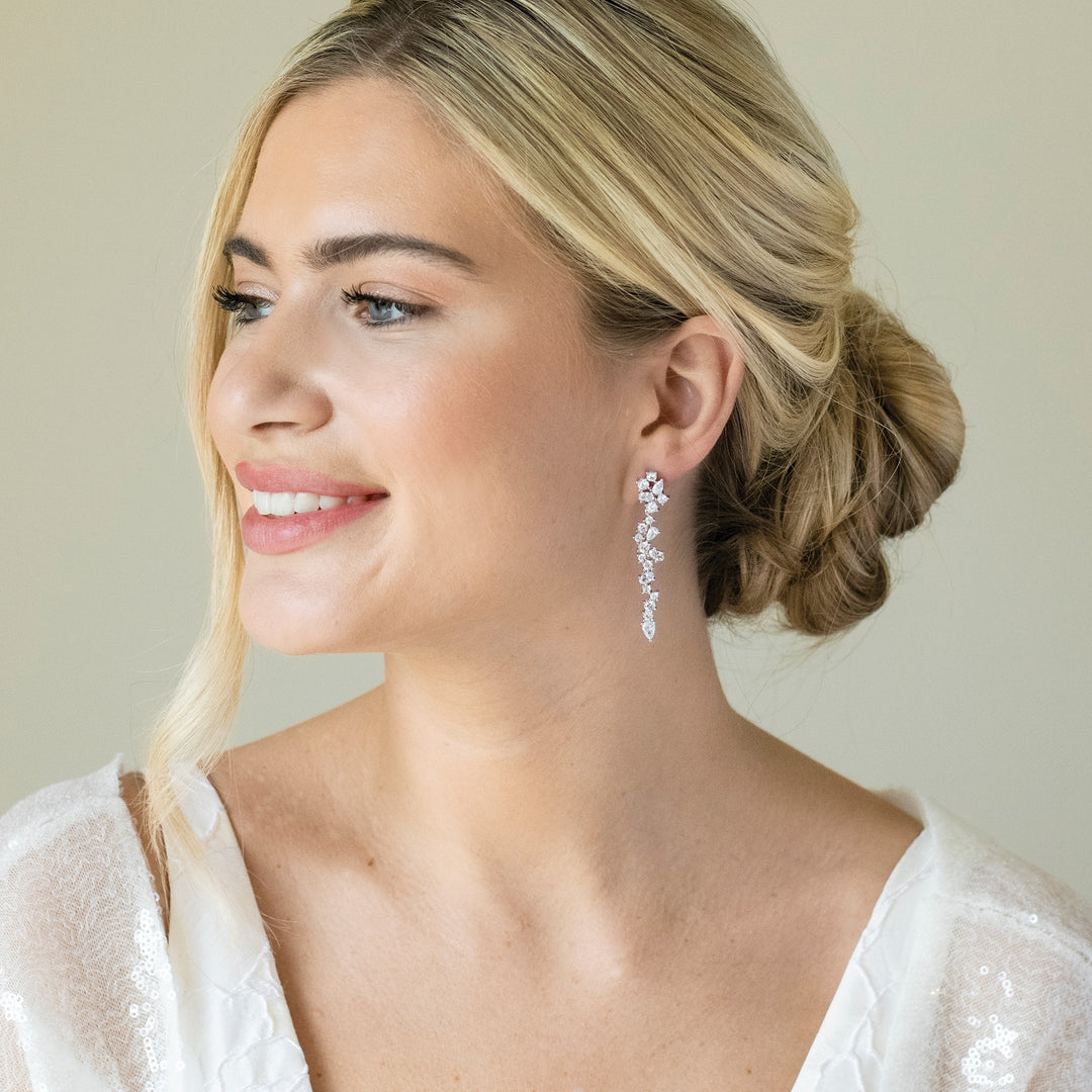 Niche Jewellery Ivory & Co Islington Rhodium Crystal Cluster Earrings detail