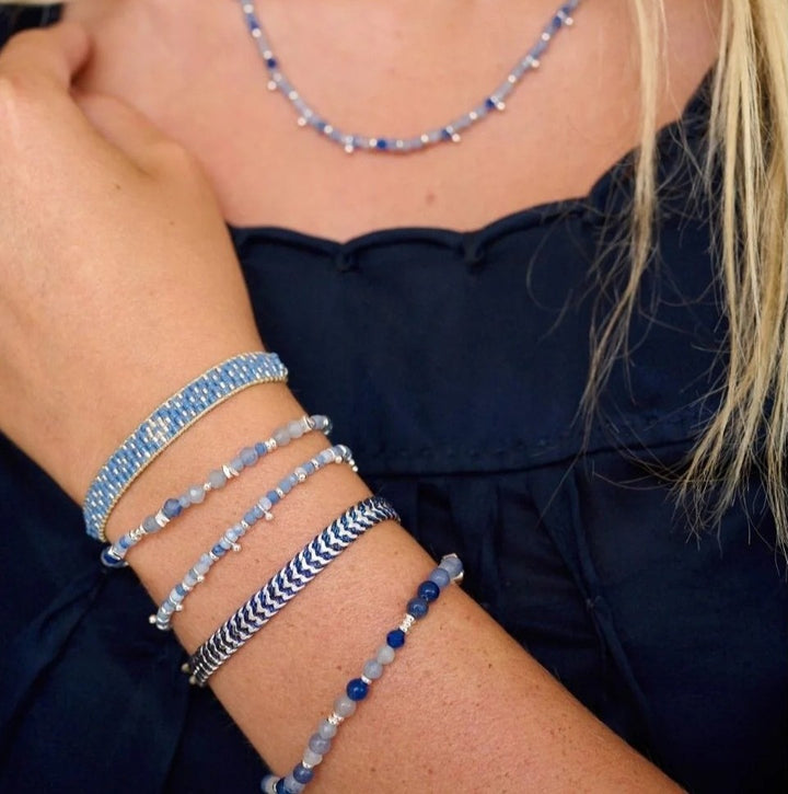 Boho Betty Iztac Denim Ombre Silver Slider Bracelet