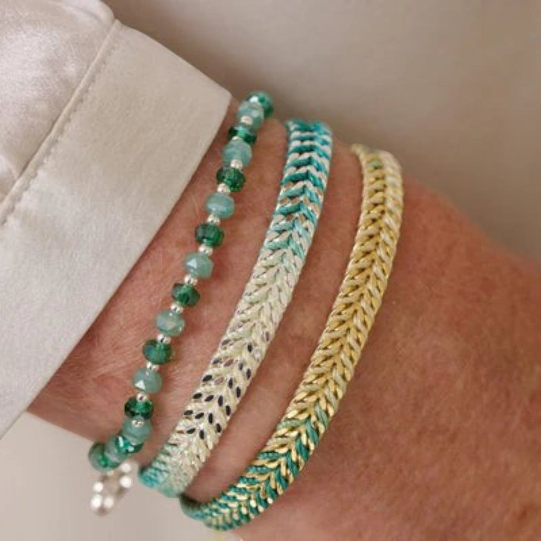 Boho Betty Iztac Turquoise Ombré Silver Woven Bracelet