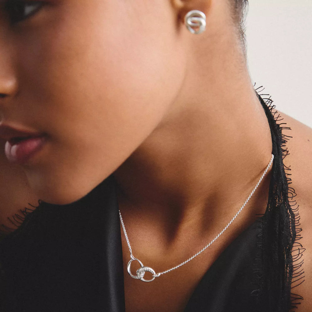 Niche Jewellery Thomas Sabo Together Chain Necklace Silver with White Zirconia worn on model