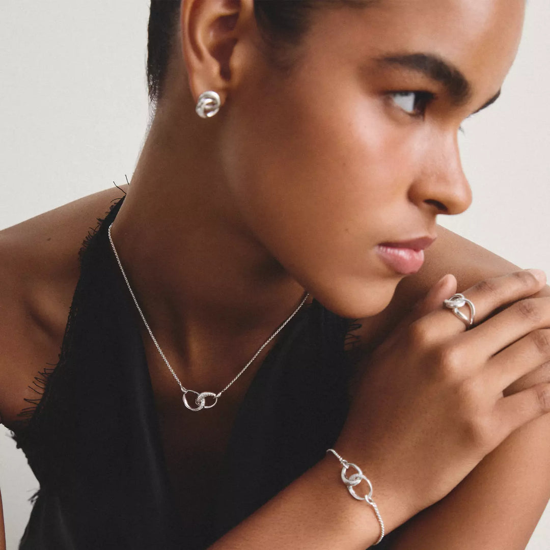 Niche Jewellery Thomas Sabo Together Chain Necklace Silver with White Zirconia worn on model