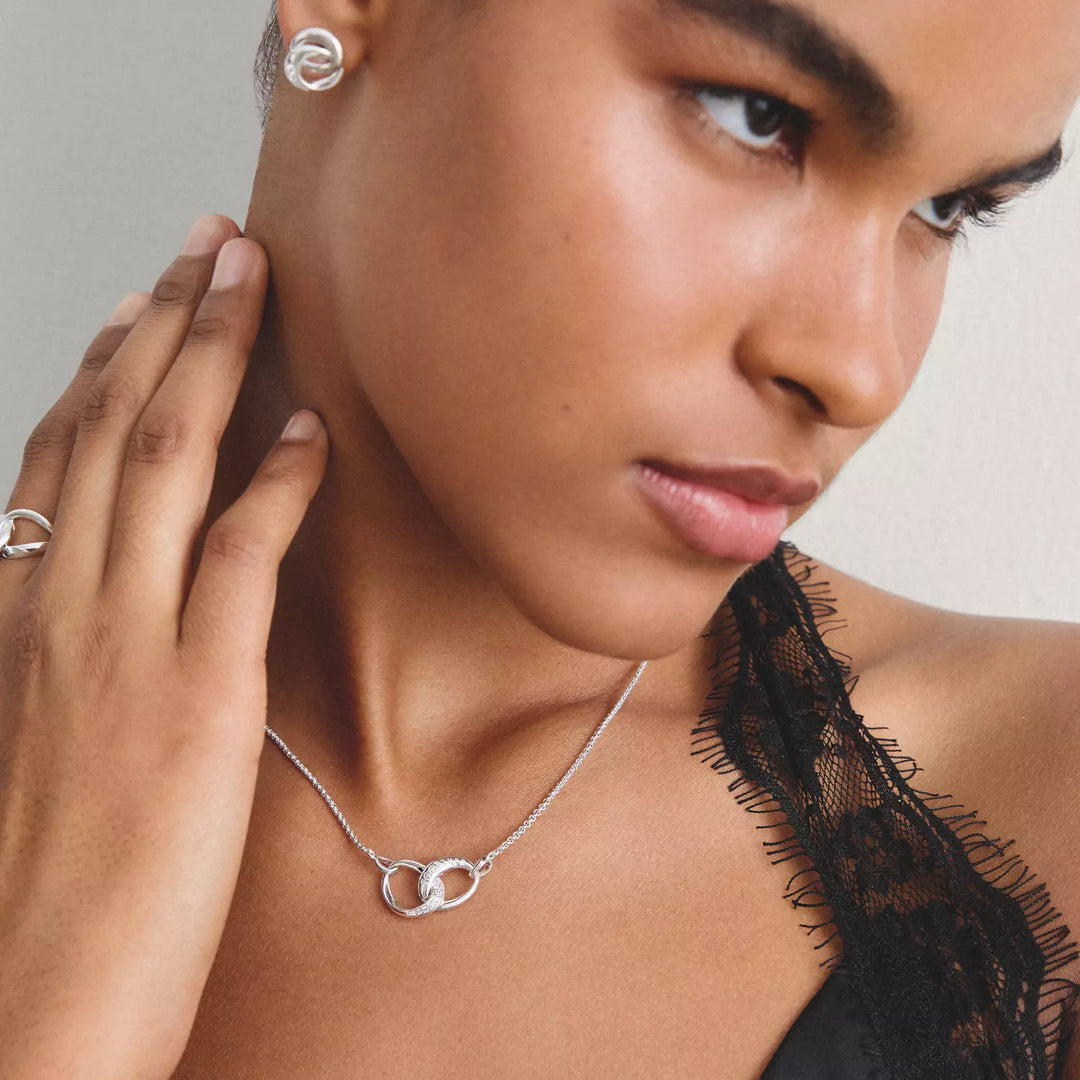 Niche Jewellery Thomas Sabo Together Chain Necklace Silver with White Zirconia worn on model