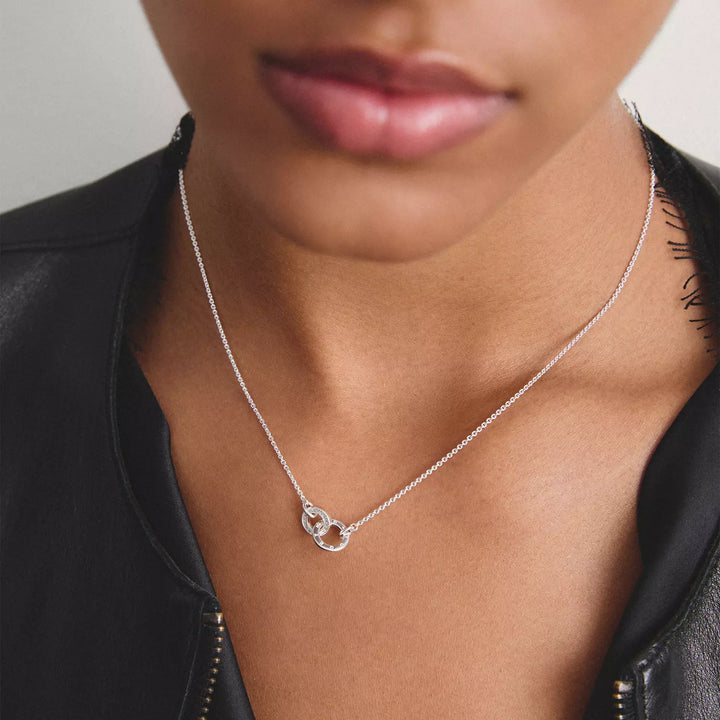 Niche Jewellery Thomas Sabo Together Forever Silver Necklace with White Zirconia worn on model