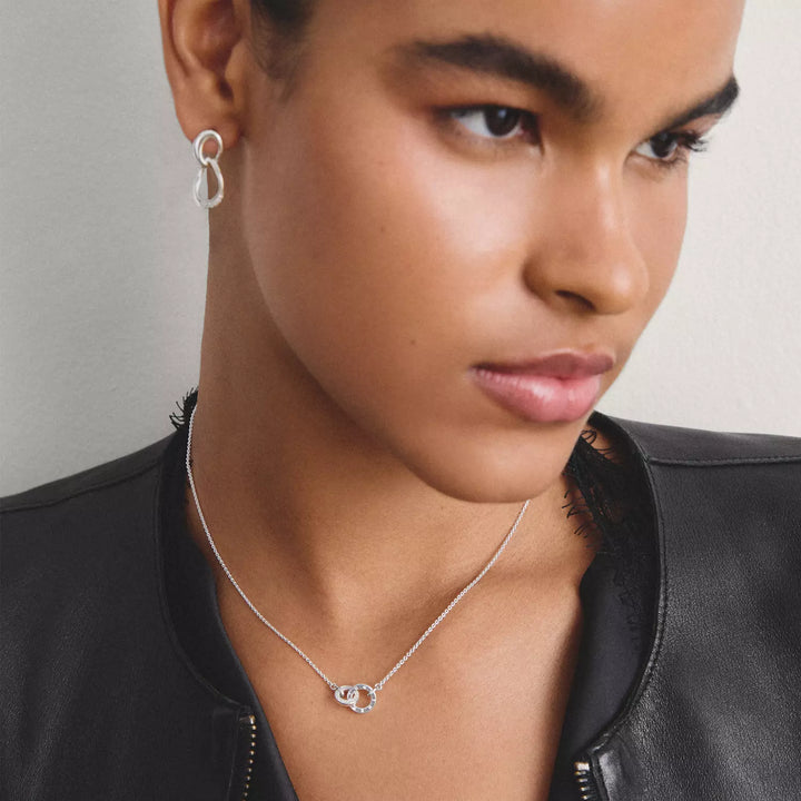 Niche Jewellery Thomas Sabo Together Forever Silver Necklace with White Zirconia worn on model