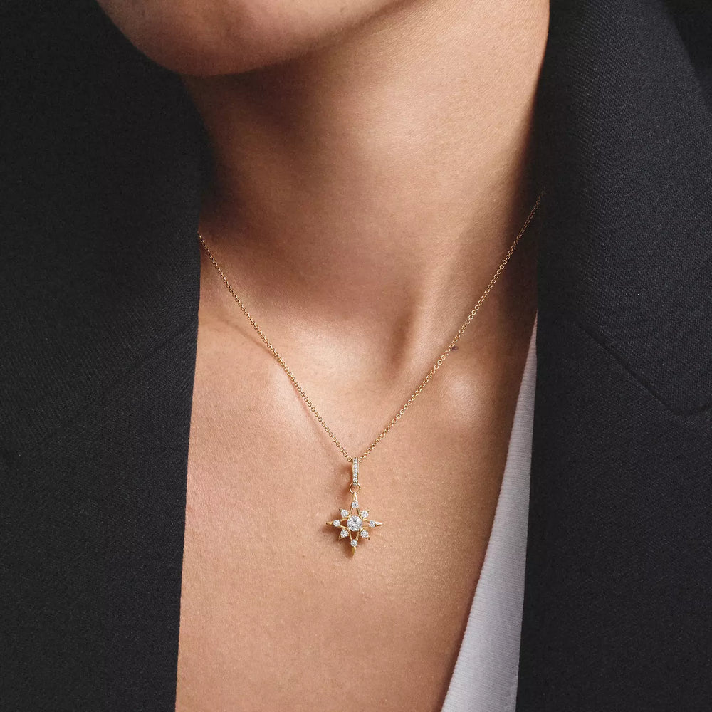 Niche Jewellery Thomas Sabo Star Necklace Gold with White Zirconia worn on model