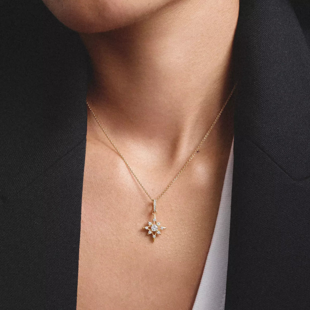 Niche Jewellery Thomas Sabo Star Necklace Gold with White Zirconia worn on model