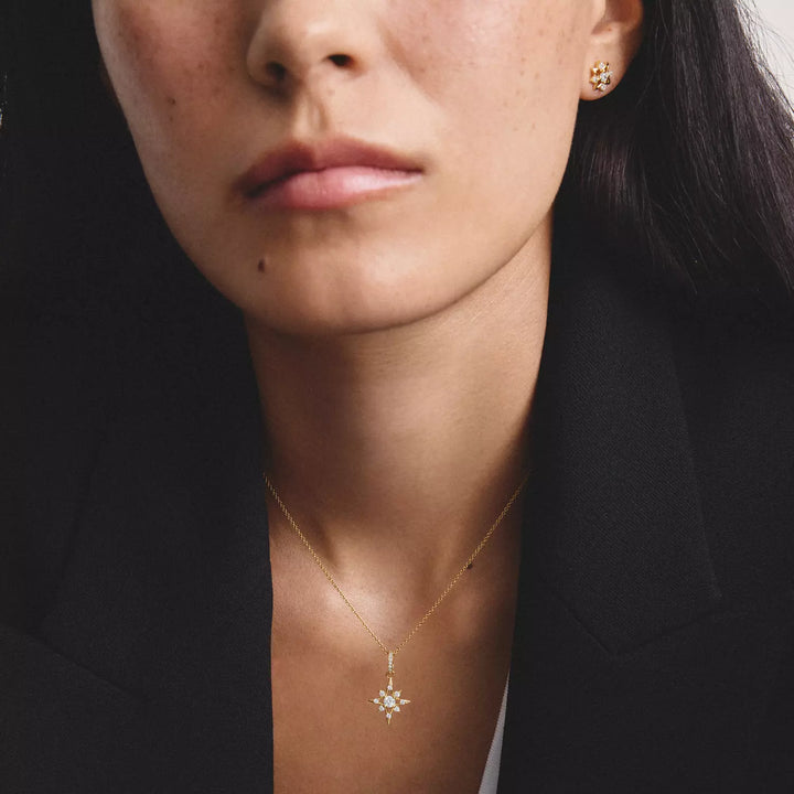 Niche Jewellery Thomas Sabo Star Necklace Gold with White Zirconia worn on model