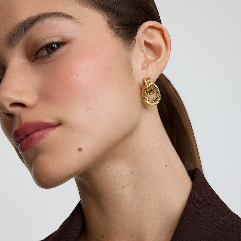 D.Louise Knot statement Gold Stud Earrings detail view