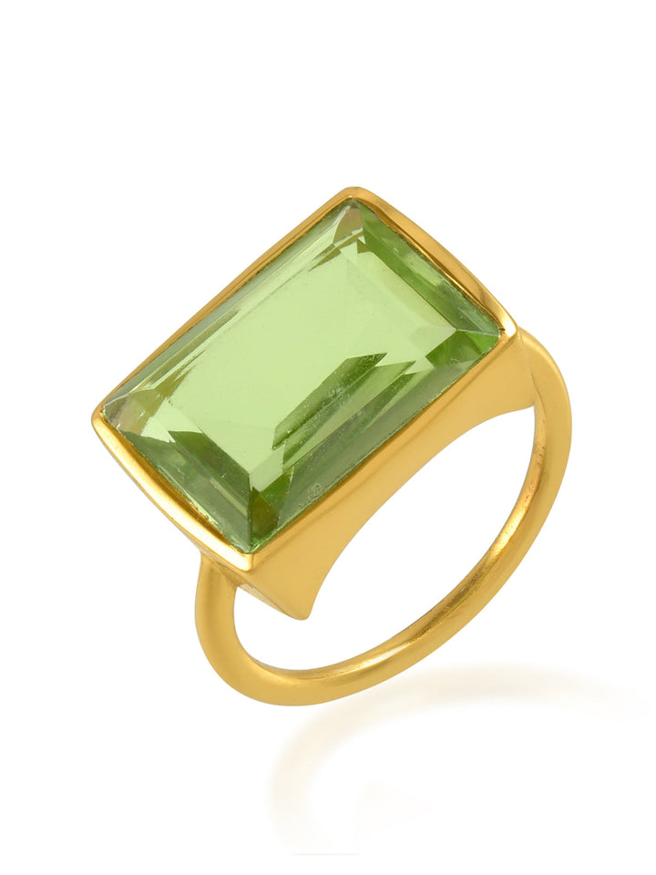 Niche Jewellery Shyla Lenny Square Gold Cocktail Ring - Soft Green detail