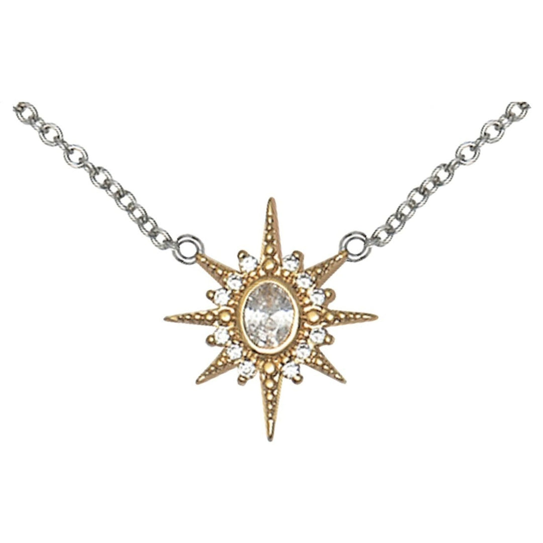 Niche Jewellery Amelia Scott Luna North Star Pendant Necklace in silver and gold with clear crystal.