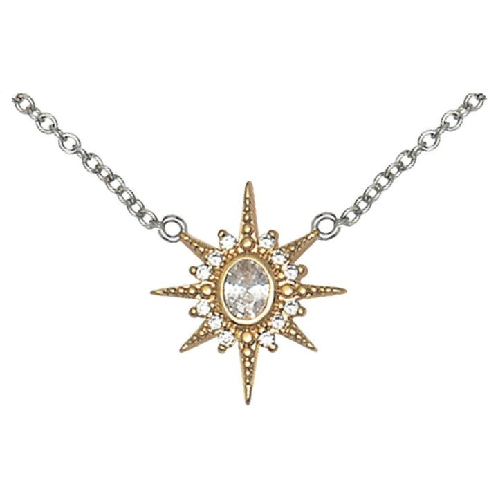 Niche Jewellery Amelia Scott Luna North Star Pendant Necklace in silver and gold with clear crystal.