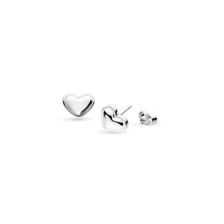 Kit Heath Love Silver Heart Stud Earrings - Sterling silver, polished finish, heart shape, stud backing. Simple and refined.