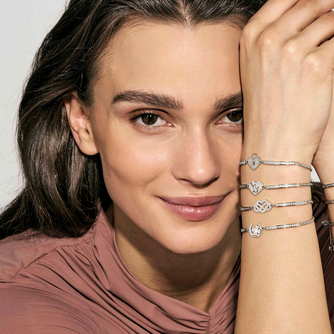 Niche Jewellery Nomination Milleluci Beloved Bracelet Stainless Steel Zirconia and White Mother-of-Pearl - Heart detail