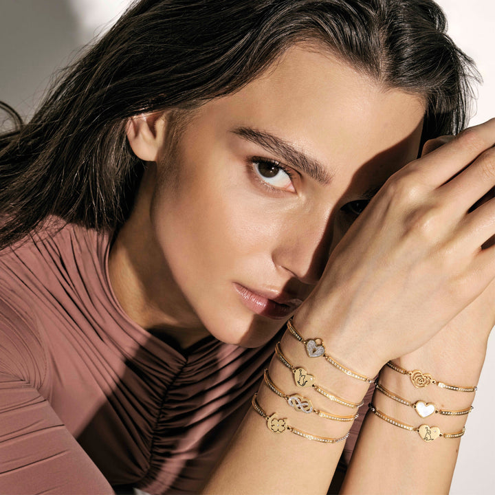 Niche Jewellery Nomination Milleluci Beloved Bracelet Stainless Steel Gold Glitter and Zirconia - Heart Padlock detail